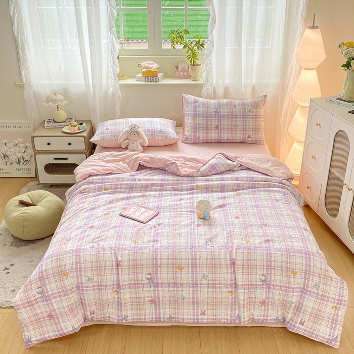 91家纺网 家纺一手货源 找家纺 爱屋及屋 2026新款泡芙棉夏被夏凉被空调被四件套 结伴猫咪