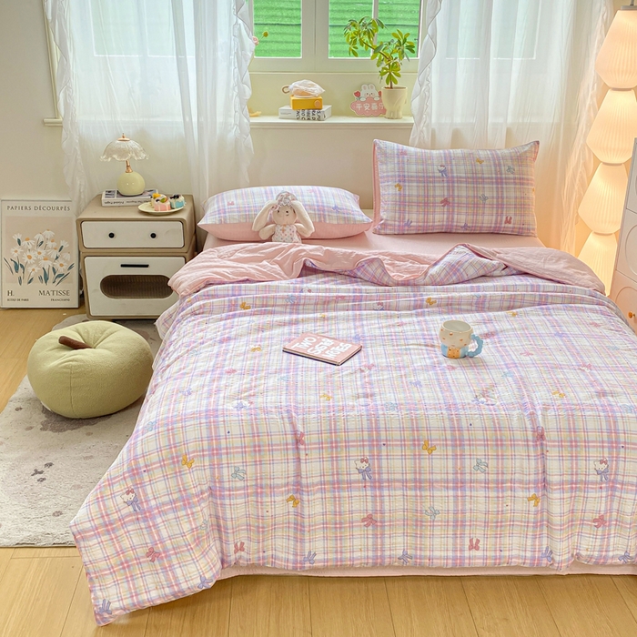 91家纺网 家纺一手货源 找家纺 爱屋及屋 2026新款泡芙棉夏被夏凉被空调被四件套 结伴猫咪