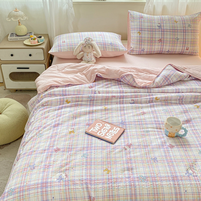 91家纺网 家纺一手货源 找家纺 爱屋及屋 2026新款泡芙棉夏被夏凉被空调被四件套 结伴猫咪