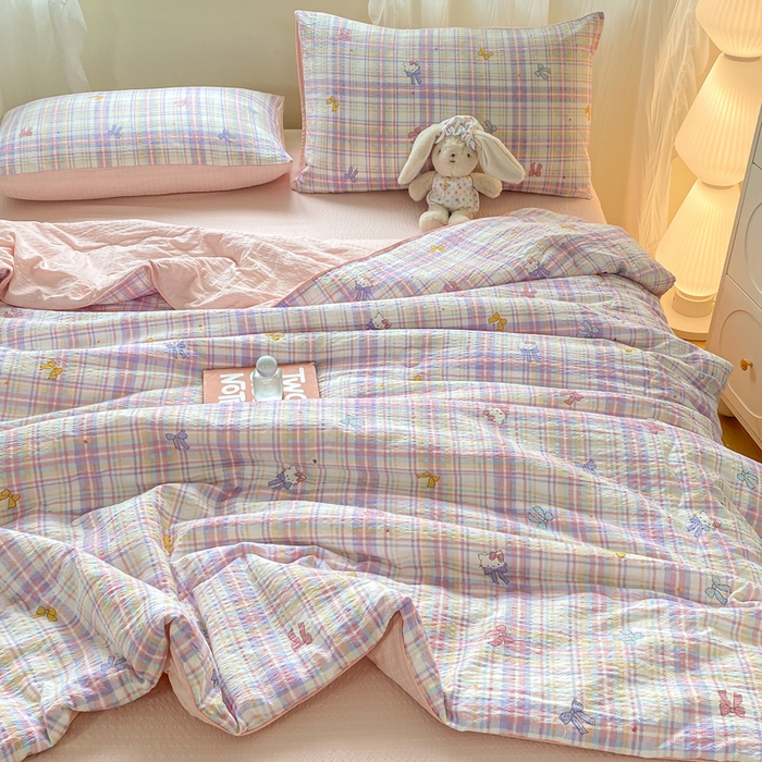 91家纺网 家纺一手货源 找家纺 爱屋及屋 2026新款泡芙棉夏被夏凉被空调被四件套 结伴猫咪