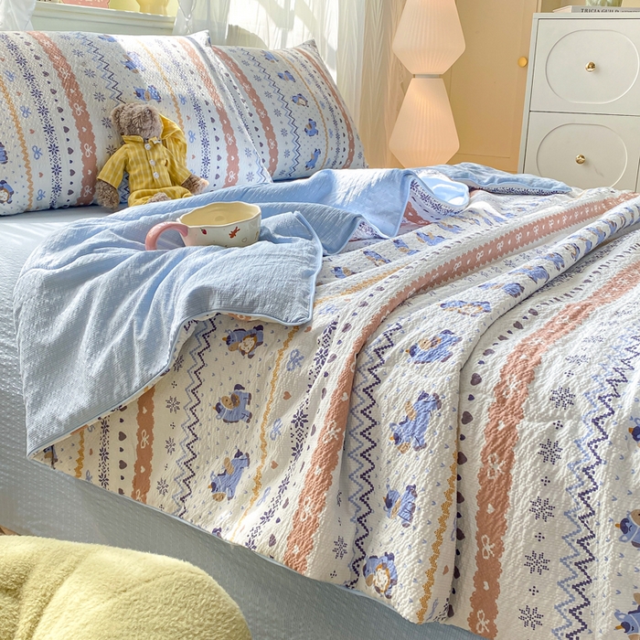 91家纺网 家纺一手货源 找家纺 爱屋及屋 2026新款泡芙棉夏被夏凉被空调被四件套 蓝诺小马