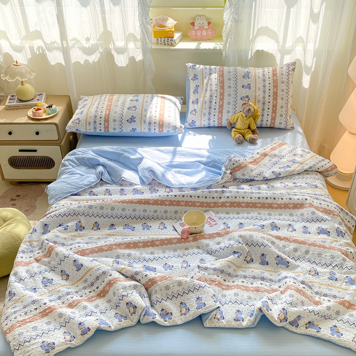 91家纺网 家纺一手货源 找家纺 爱屋及屋 2026新款泡芙棉夏被夏凉被空调被四件套 蓝诺小马