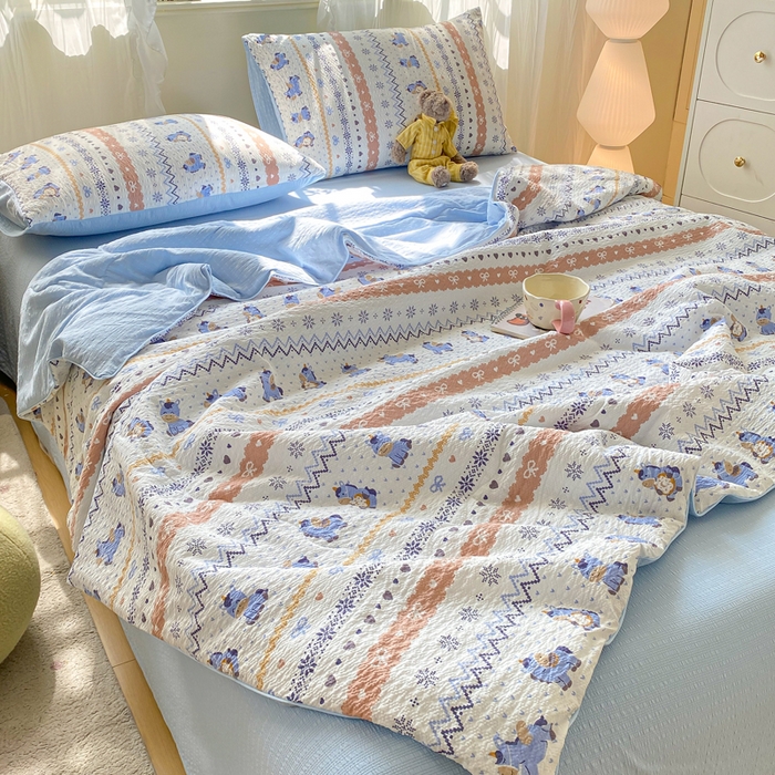 91家纺网 家纺一手货源 找家纺 爱屋及屋 2026新款泡芙棉夏被夏凉被空调被四件套 蓝诺小马