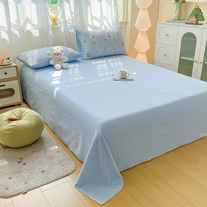 91家纺网 家纺一手货源 找家纺 爱屋及屋 2026新款泡芙棉夏被夏凉被空调被四件套 猫咪蓝