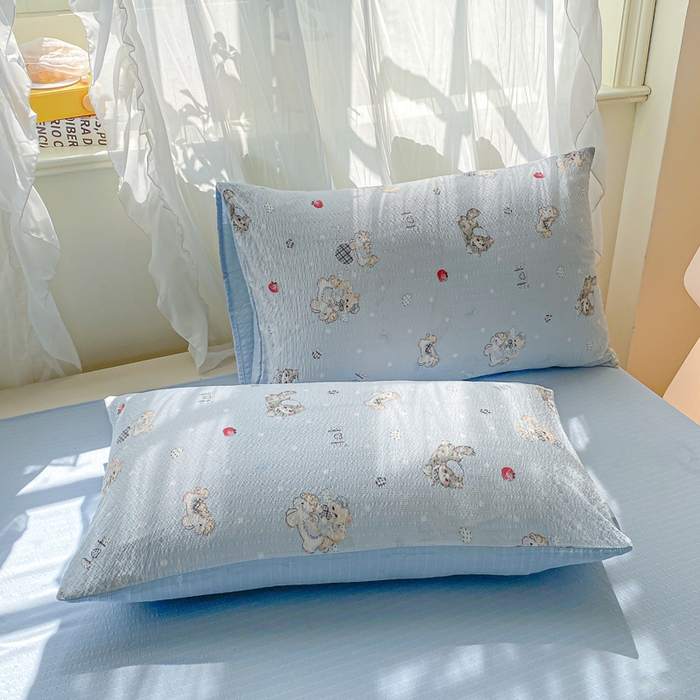 91家纺网 家纺一手货源 找家纺 爱屋及屋 2026新款泡芙棉夏被夏凉被空调被四件套 猫咪蓝