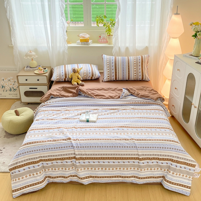 91家纺网 家纺一手货源 找家纺 爱屋及屋 2026新款泡芙棉夏被夏凉被空调被四件套 奶棕小鹿