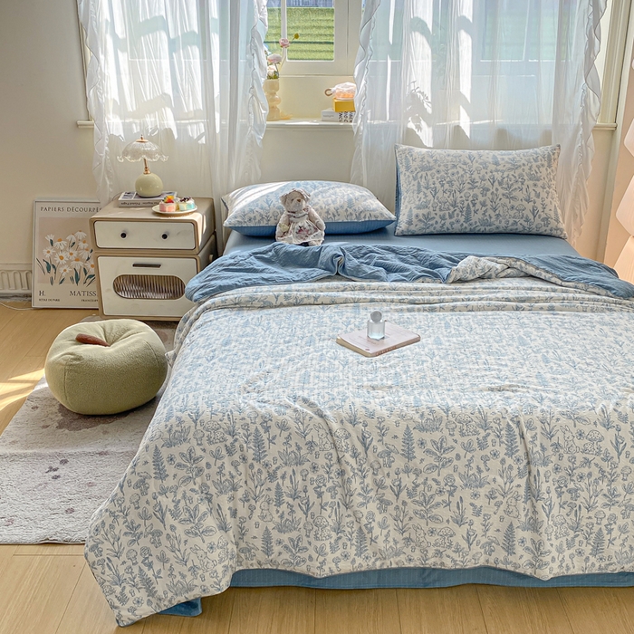 91家纺网 家纺一手货源 找家纺 爱屋及屋 2026新款泡芙棉夏被夏凉被空调被四件套 浅沫