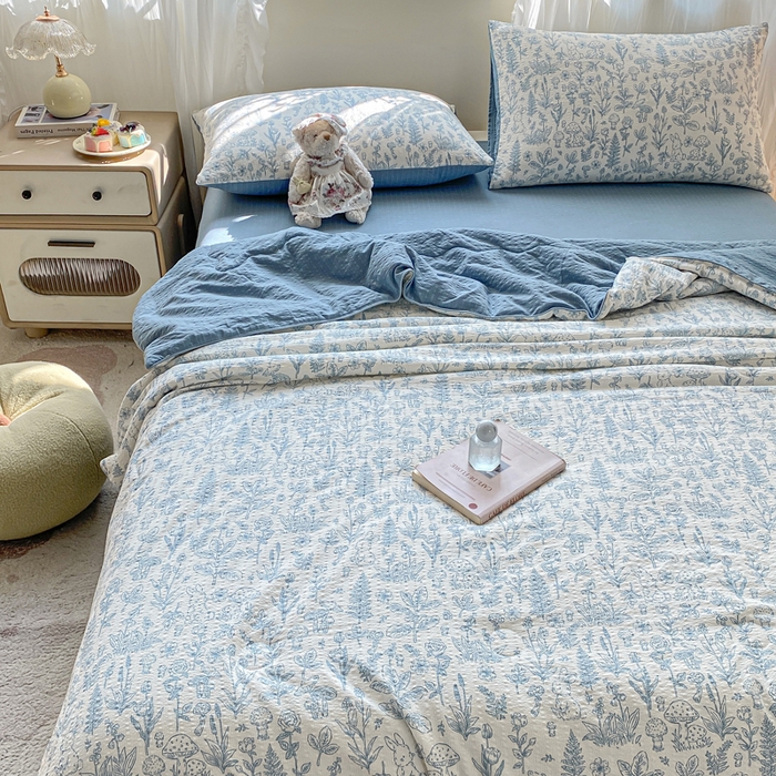 91家纺网 家纺一手货源 找家纺 爱屋及屋 2026新款泡芙棉夏被夏凉被空调被四件套 浅沫