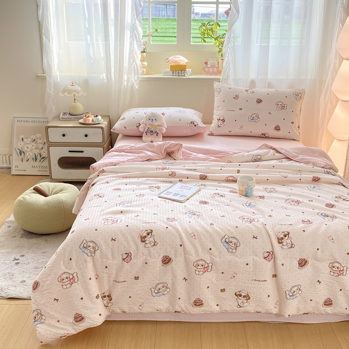 91家纺网 家纺一手货源 找家纺 爱屋及屋 2026新款泡芙棉夏被夏凉被空调被四件套 甜品萌狗