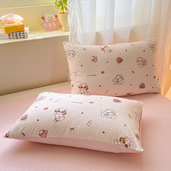 91家纺网 家纺一手货源 找家纺 爱屋及屋 2026新款泡芙棉夏被夏凉被空调被四件套 甜品萌狗