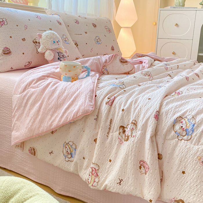 91家纺网 家纺一手货源 找家纺 爱屋及屋 2026新款泡芙棉夏被夏凉被空调被四件套 甜品萌狗