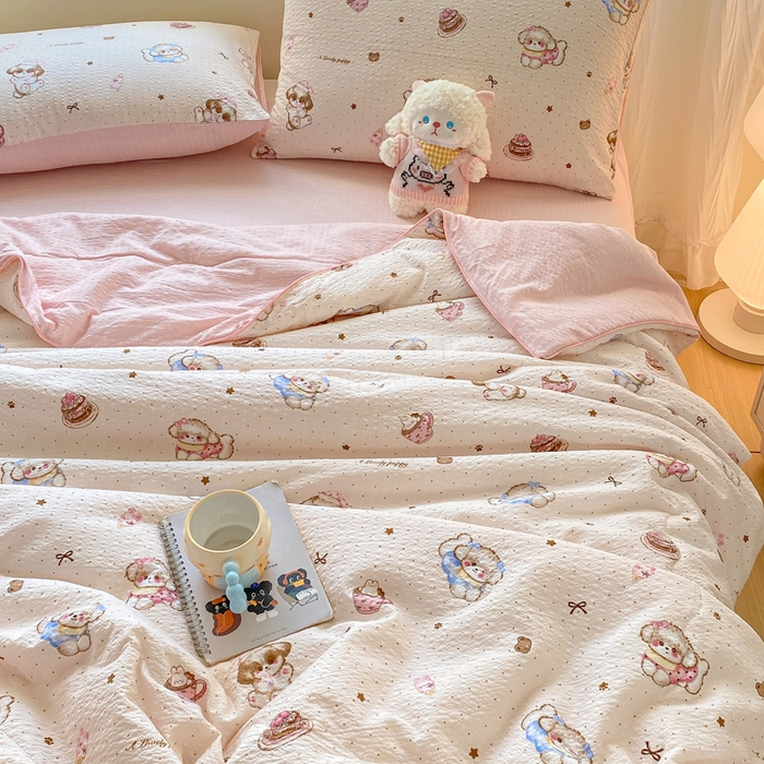 91家纺网 家纺一手货源 找家纺 爱屋及屋 2026新款泡芙棉夏被夏凉被空调被四件套 甜品萌狗