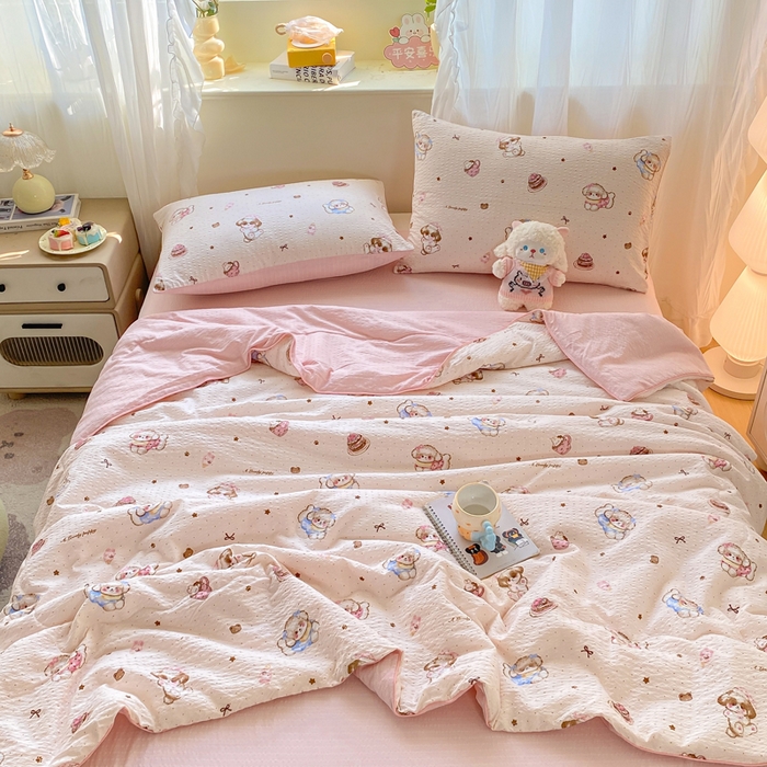 91家纺网 家纺一手货源 找家纺 爱屋及屋 2026新款泡芙棉夏被夏凉被空调被四件套 甜品萌狗