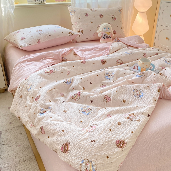 91家纺网 家纺一手货源 找家纺 爱屋及屋 2026新款泡芙棉夏被夏凉被空调被四件套 甜品萌狗