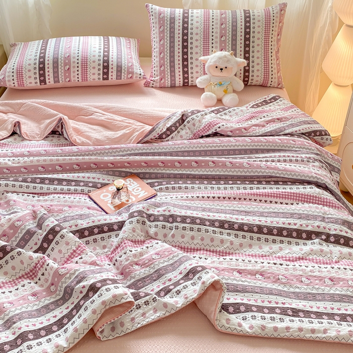 91家纺网 家纺一手货源 找家纺 爱屋及屋 2026新款泡芙棉夏被夏凉被空调被四件套 甜心KT猫