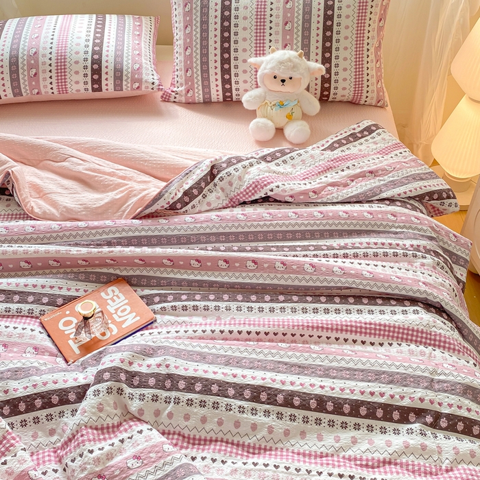 91家纺网 家纺一手货源 找家纺 爱屋及屋 2026新款泡芙棉夏被夏凉被空调被四件套 甜心KT猫