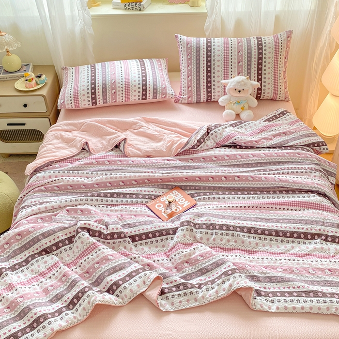 91家纺网 家纺一手货源 找家纺 爱屋及屋 2026新款泡芙棉夏被夏凉被空调被四件套 甜心KT猫