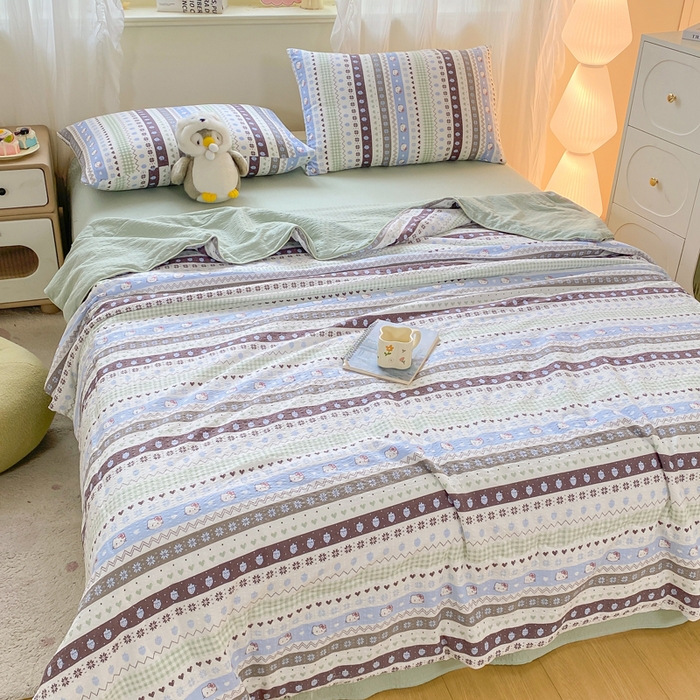 91家纺网 家纺一手货源 找家纺 爱屋及屋 2026新款泡芙棉夏被夏凉被空调被四件套 甜心凯特绿