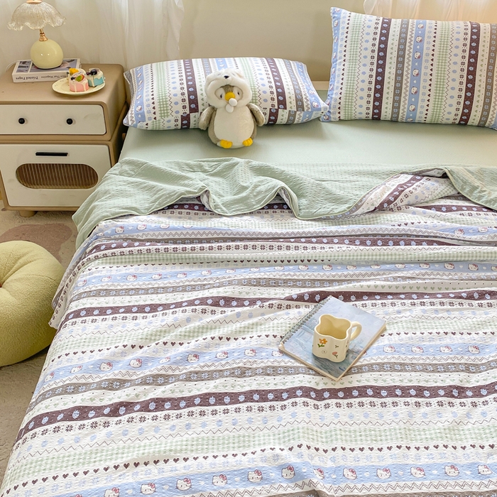 91家纺网 家纺一手货源 找家纺 爱屋及屋 2026新款泡芙棉夏被夏凉被空调被四件套 甜心凯特绿