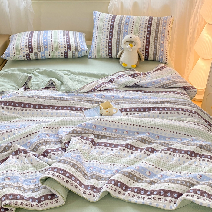 91家纺网 家纺一手货源 找家纺 爱屋及屋 2026新款泡芙棉夏被夏凉被空调被四件套 甜心凯特绿