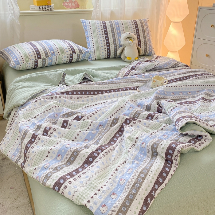 91家纺网 家纺一手货源 找家纺 爱屋及屋 2026新款泡芙棉夏被夏凉被空调被四件套 甜心凯特绿