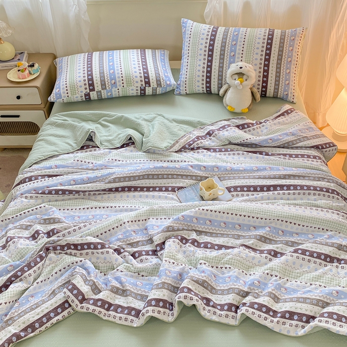 91家纺网 家纺一手货源 找家纺 爱屋及屋 2026新款泡芙棉夏被夏凉被空调被四件套 甜心凯特绿