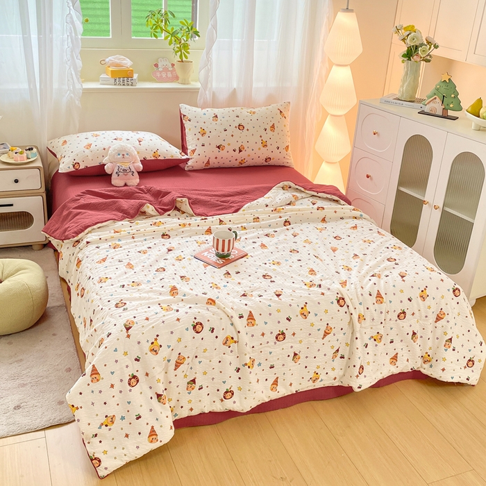 91家纺网 家纺一手货源 找家纺 爱屋及屋 2026新款泡芙棉夏被夏凉被空调被四件套 喜庆小福星