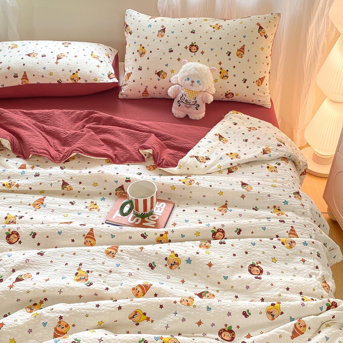 91家纺网 家纺一手货源 找家纺 爱屋及屋 2026新款泡芙棉夏被夏凉被空调被四件套 喜庆小福星