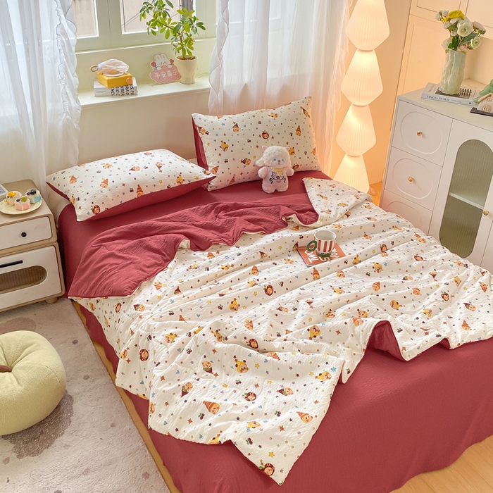 91家纺网 家纺一手货源 找家纺 爱屋及屋 2026新款泡芙棉夏被夏凉被空调被四件套 喜庆小福星