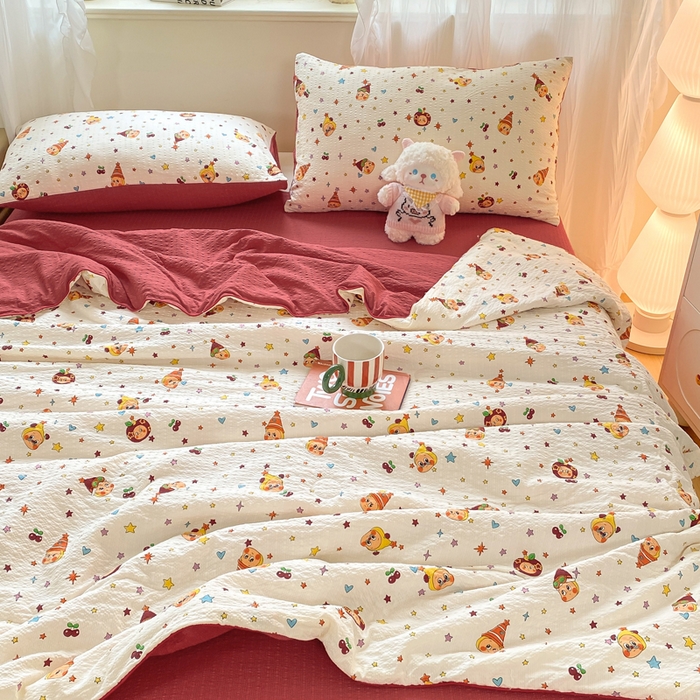 91家纺网 家纺一手货源 找家纺 爱屋及屋 2026新款泡芙棉夏被夏凉被空调被四件套 喜庆小福星