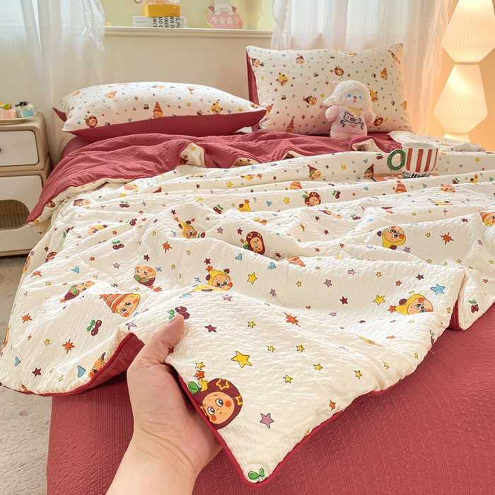 91家纺网 家纺一手货源 找家纺 爱屋及屋 2026新款泡芙棉夏被夏凉被空调被四件套 喜庆小福星