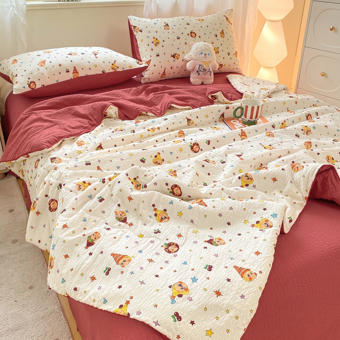 91家纺网 家纺一手货源 找家纺 爱屋及屋 2026新款泡芙棉夏被夏凉被空调被四件套 喜庆小福星