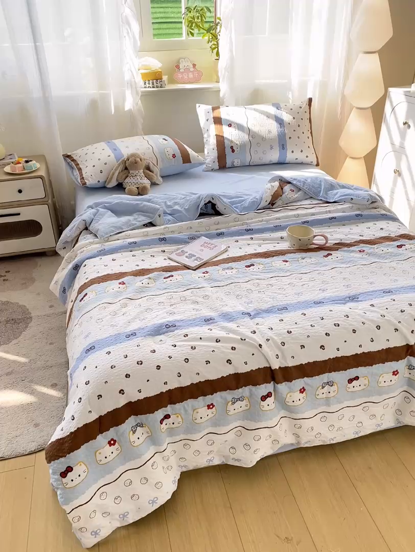 91家纺网 家纺一手货源 找家纺 爱屋及屋 2026新款泡芙棉夏被夏凉被空调被四件套 小猫多多