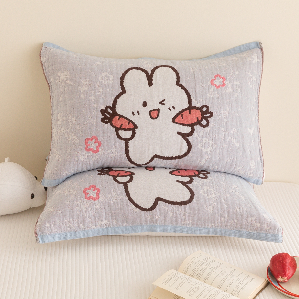 91家纺网 家纺一手货源 找家纺 （总）乐家毛巾被（工厂自产自销） 2026新款四层色织全棉提花纱布软萌枕巾