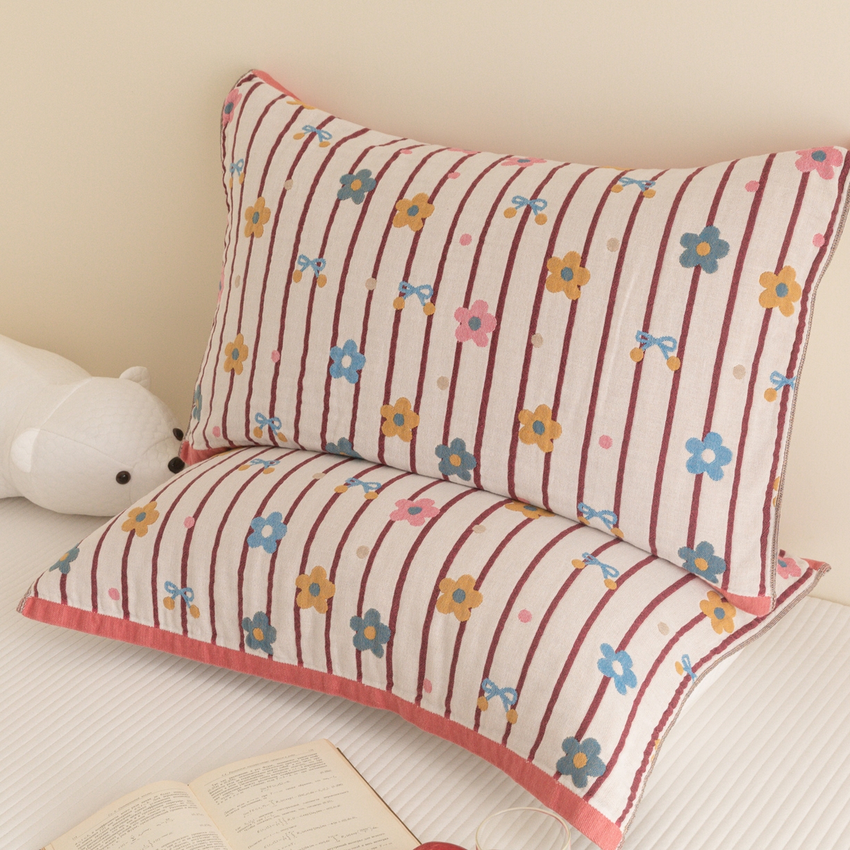 91家纺网 家纺一手货源 找家纺 （总）乐家毛巾被（工厂自产自销） 2026新款四层色织全棉提花纱布软萌枕巾