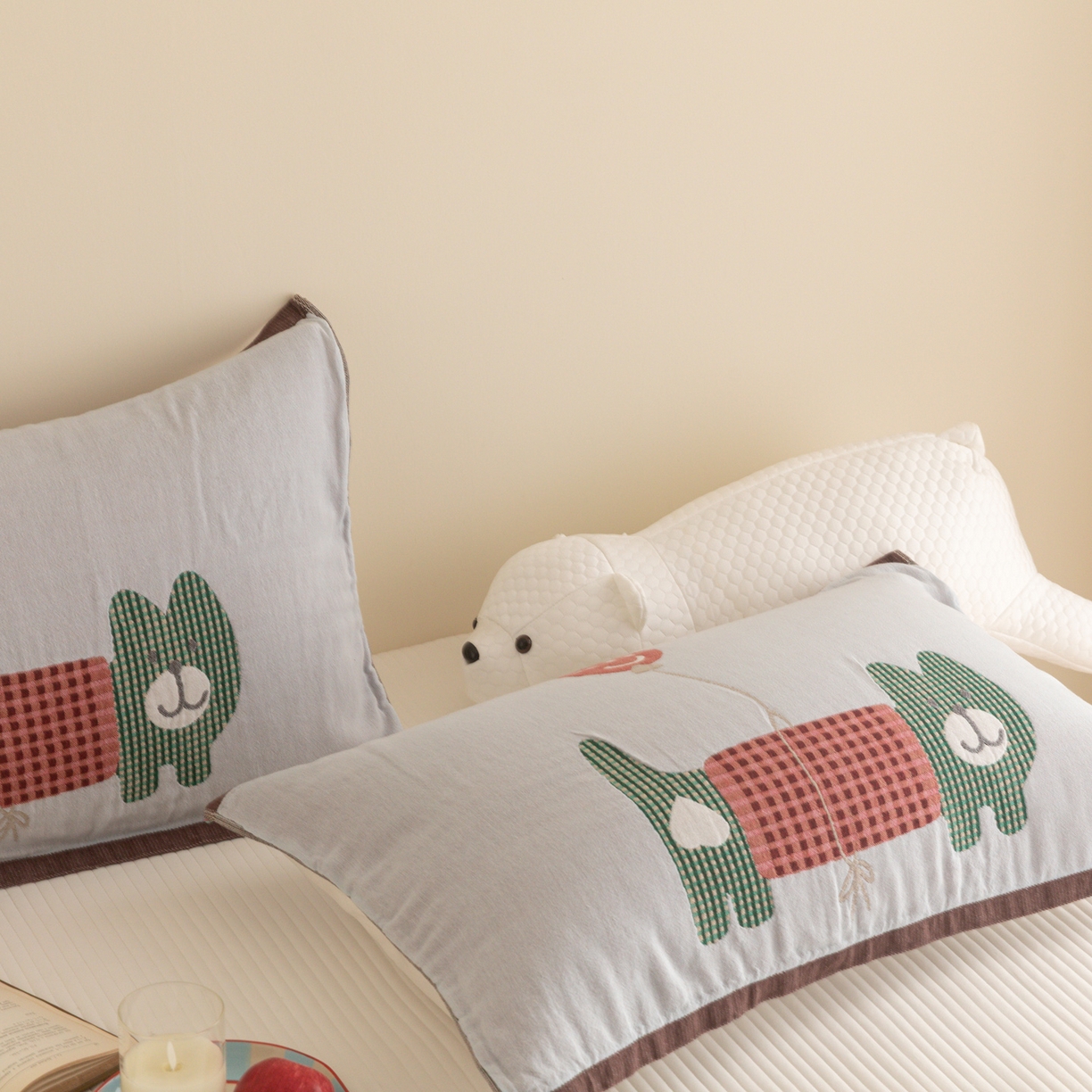 91家纺网 家纺一手货源 找家纺 乐家毛巾被（工厂自产自销） 2026新款四层色织全棉提花纱布软萌枕巾 气球小熊