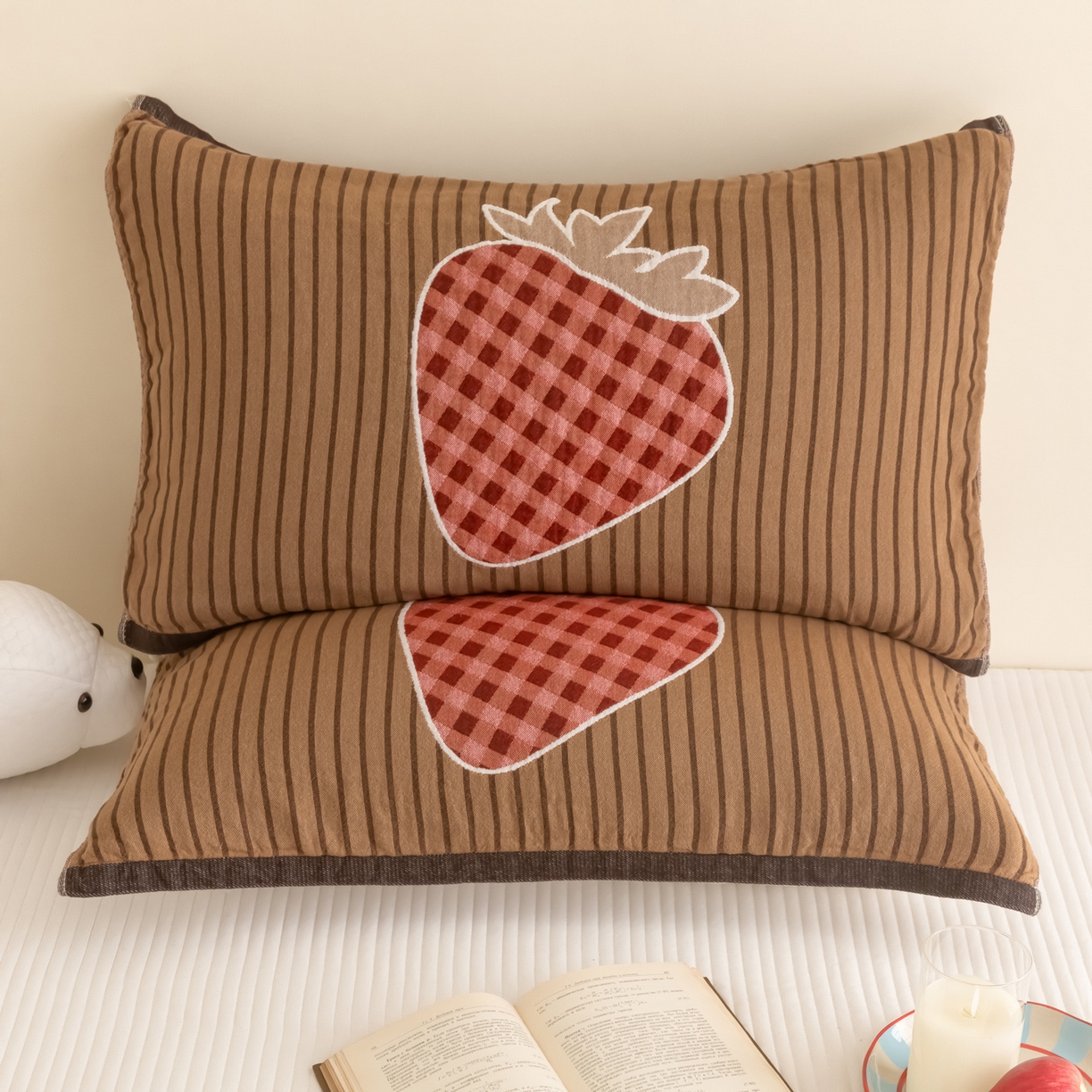 乐家毛巾被（工厂自产自销） 2026新款四层色织全棉提花纱布软萌枕巾 条纹草莓