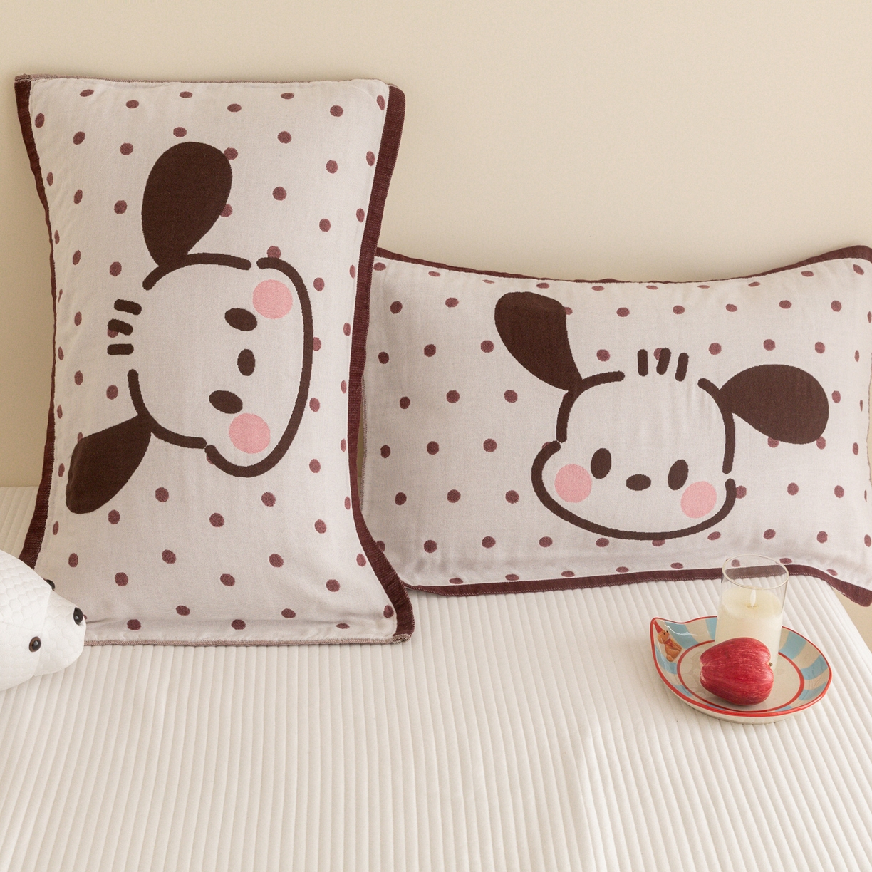 91家纺网 家纺一手货源 找家纺 乐家毛巾被（工厂自产自销） 2026新款四层色织全棉提花纱布软萌枕巾 长耳狗