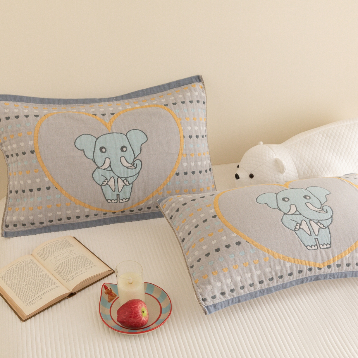 91家纺网 家纺一手货源 找家纺 乐家毛巾被（工厂自产自销） 2026新款四层色织全棉提花纱布软萌枕巾 长鼻象