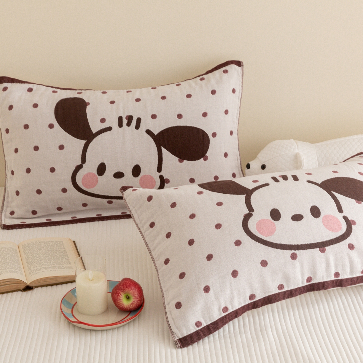 91家纺网 家纺一手货源 找家纺 乐家毛巾被（工厂自产自销） 2026新款四层色织全棉提花纱布软萌枕巾 长耳狗