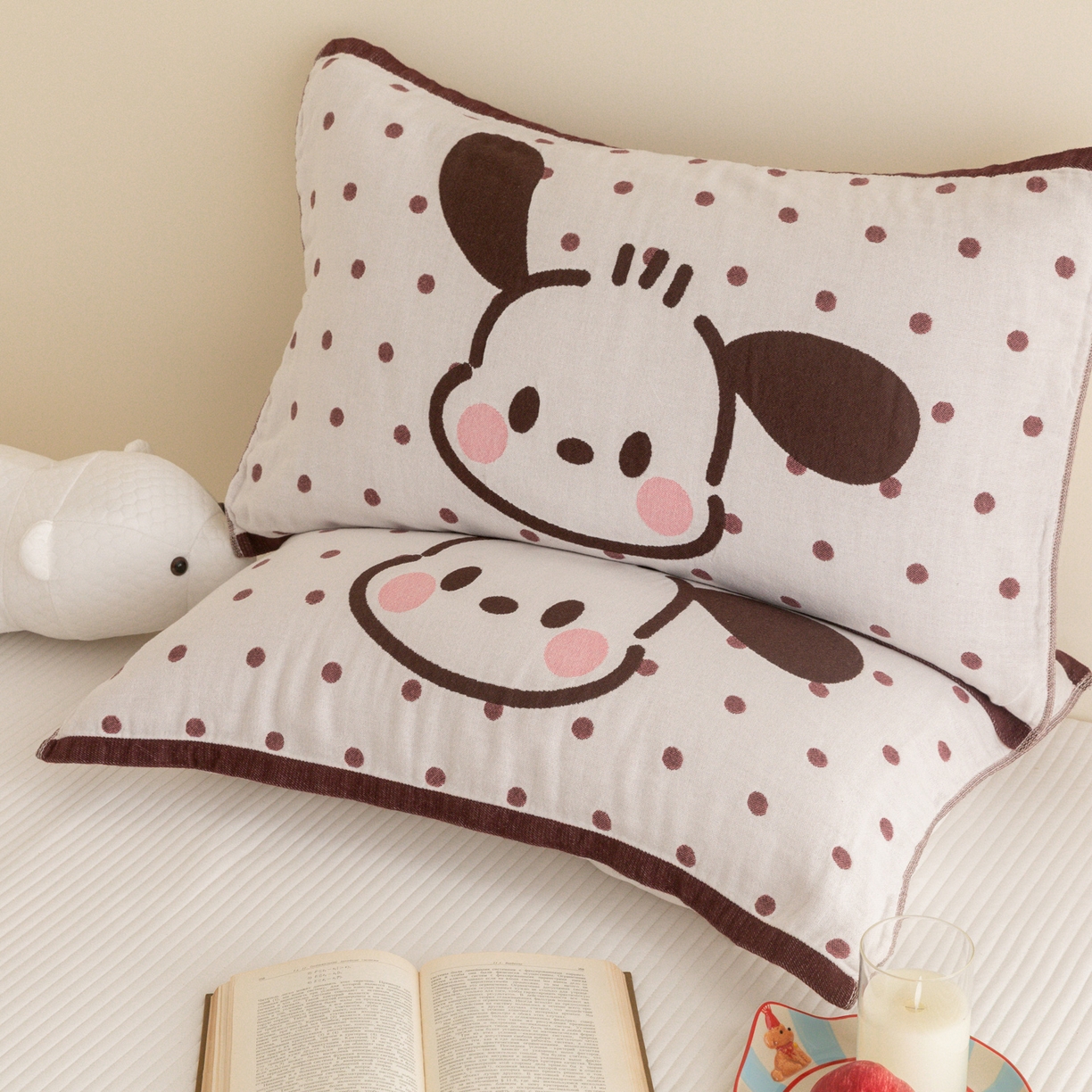 91家纺网 家纺一手货源 找家纺 乐家毛巾被（工厂自产自销） 2026新款四层色织全棉提花纱布软萌枕巾 长耳狗