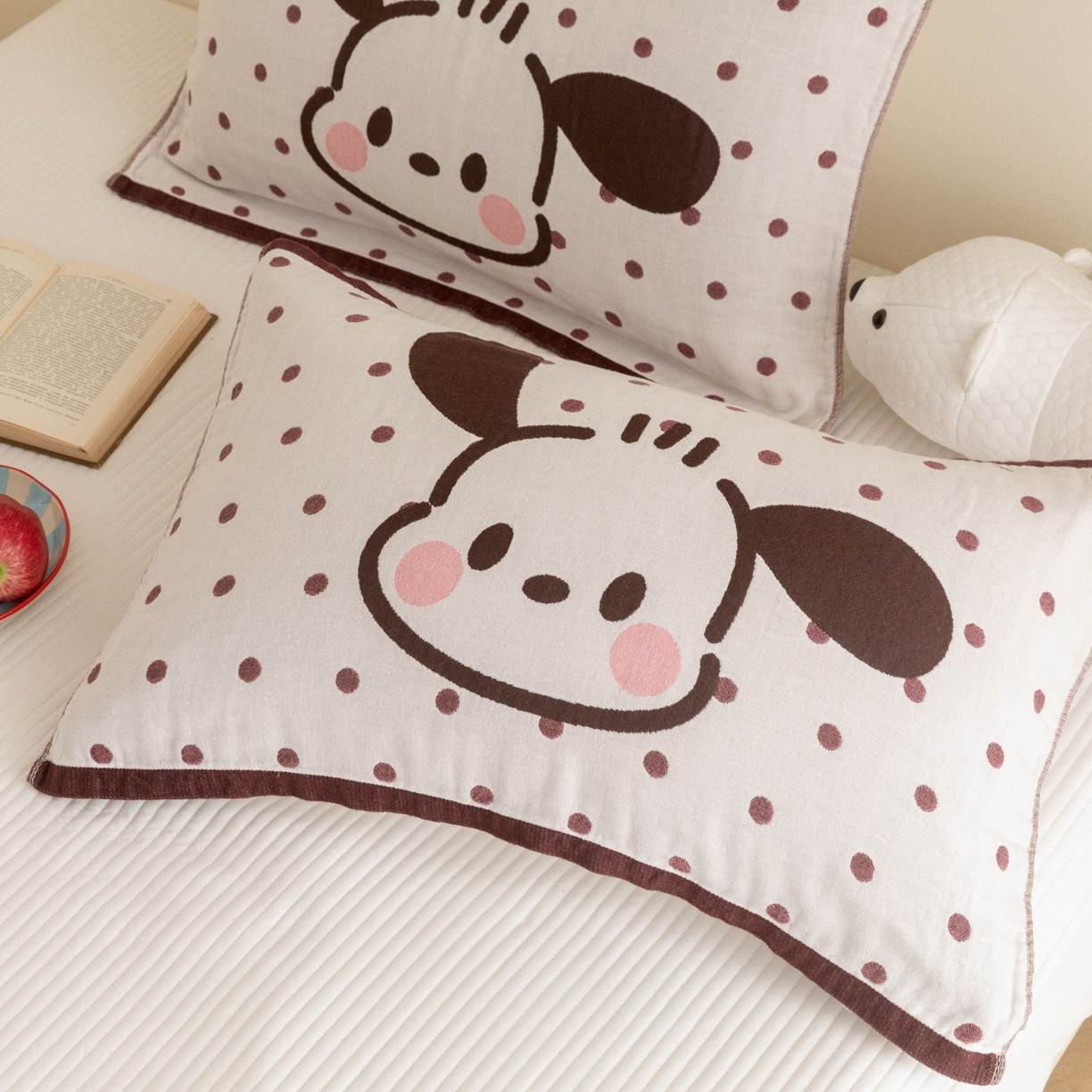 91家纺网 家纺一手货源 找家纺 乐家毛巾被（工厂自产自销） 2026新款四层色织全棉提花纱布软萌枕巾 长耳狗