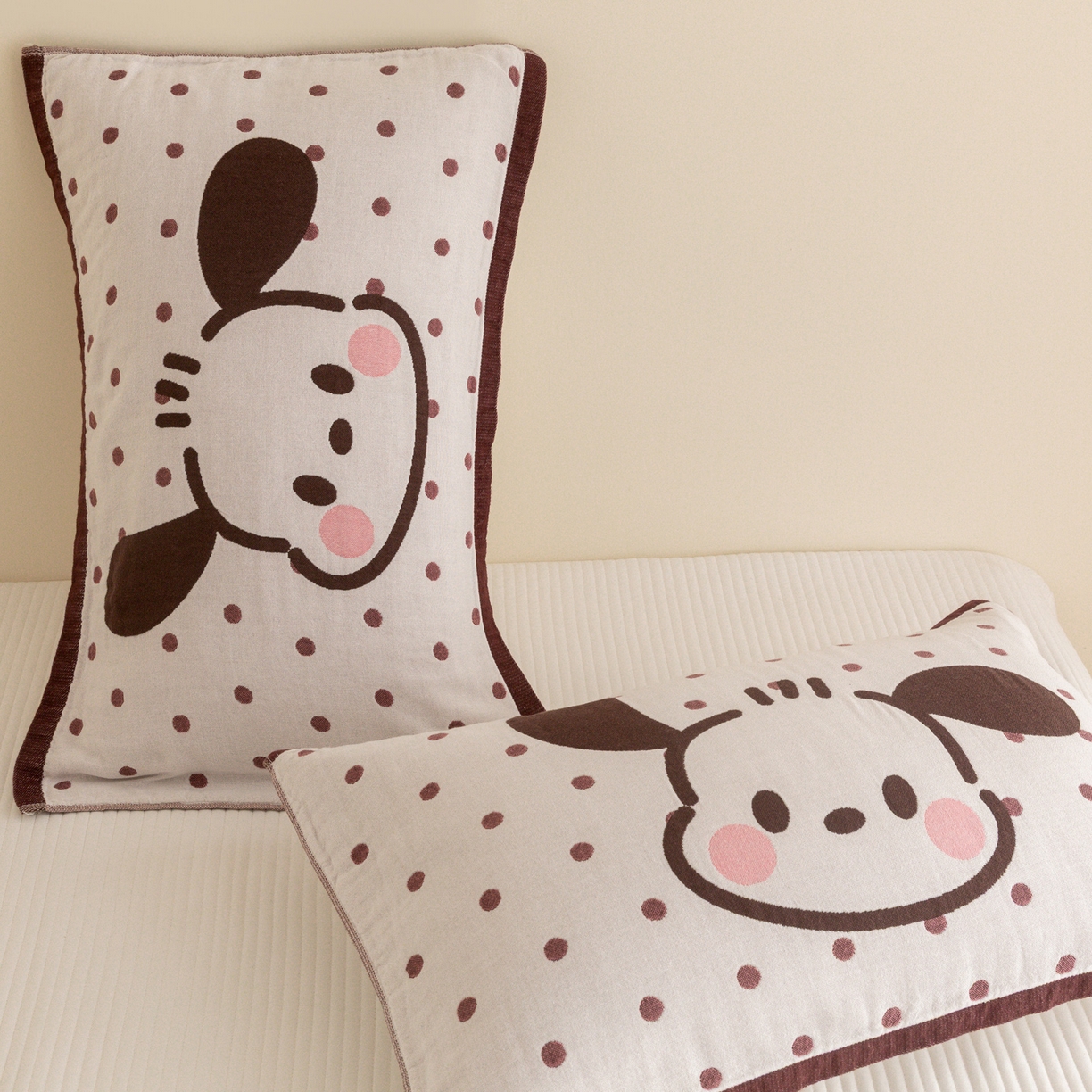 91家纺网 家纺一手货源 找家纺 乐家毛巾被（工厂自产自销） 2026新款四层色织全棉提花纱布软萌枕巾 长耳狗