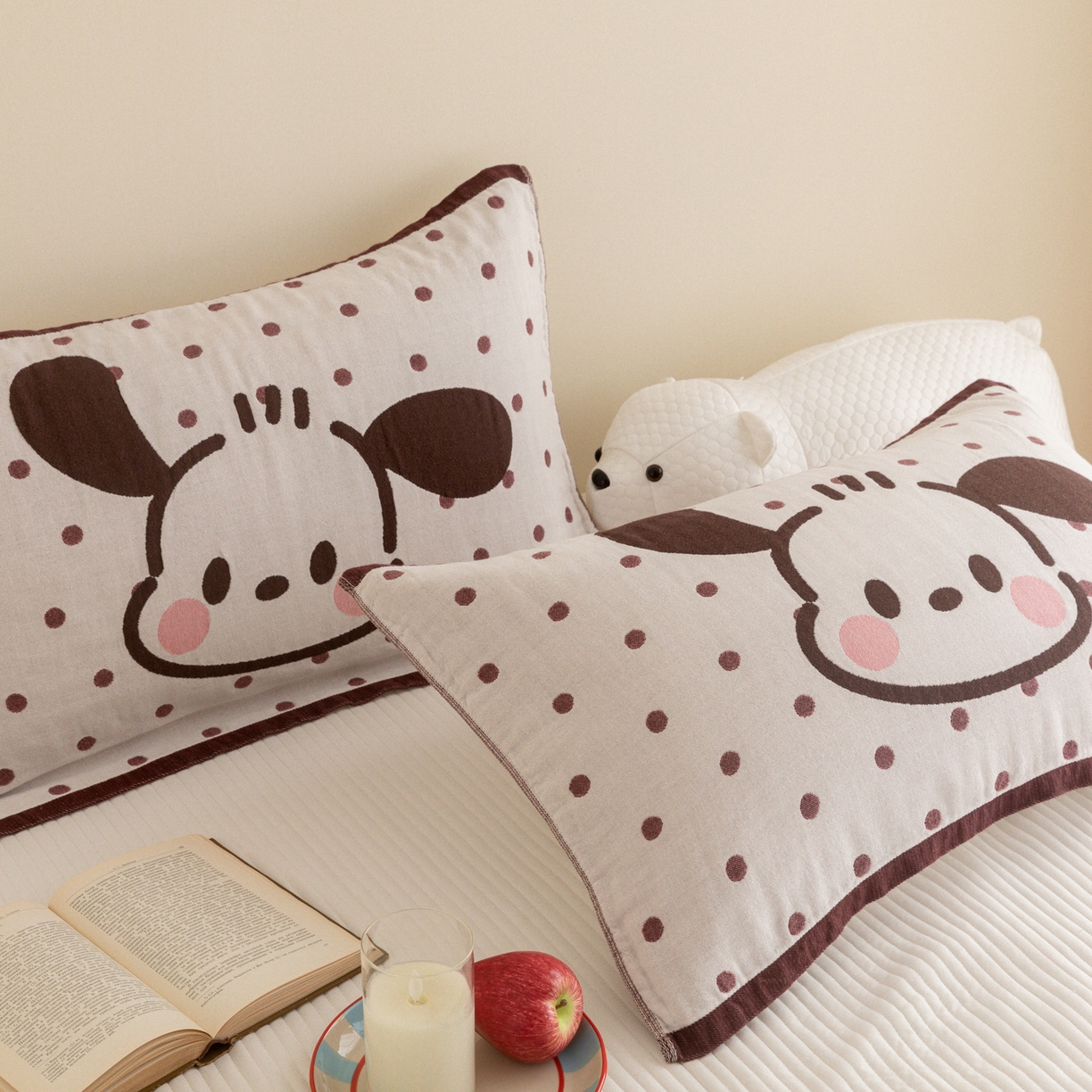 91家纺网 家纺一手货源 找家纺 乐家毛巾被（工厂自产自销） 2026新款四层色织全棉提花纱布软萌枕巾 长耳狗