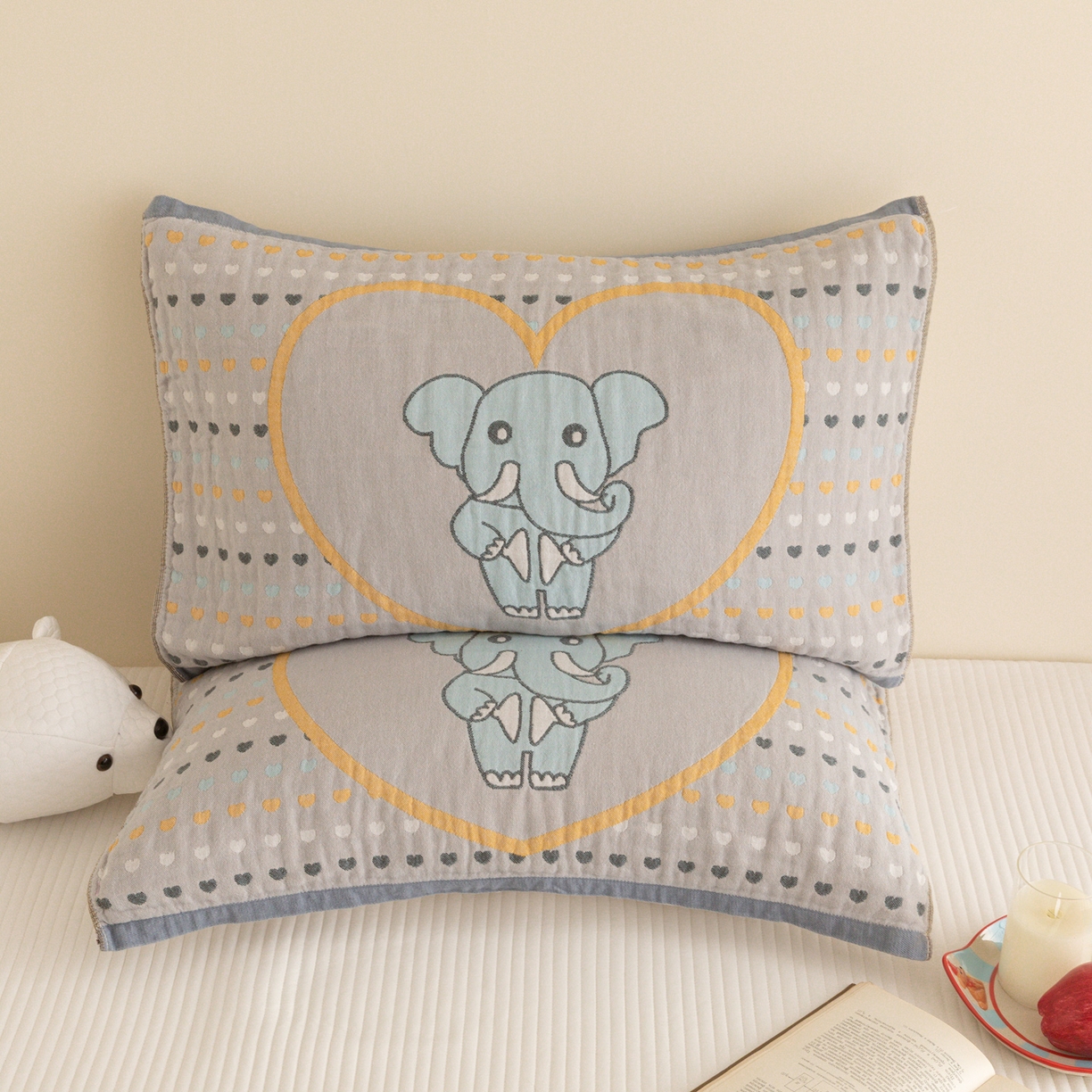 乐家毛巾被（工厂自产自销） 2026新款四层色织全棉提花纱布软萌枕巾 长鼻象