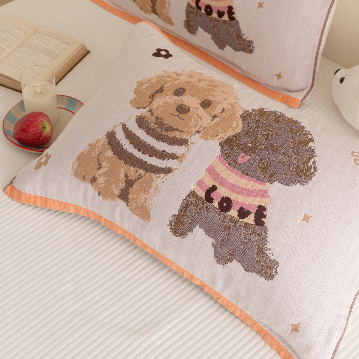 91家纺网 家纺一手货源 找家纺 乐家毛巾被（工厂自产自销） 2026新款四层色织全棉提花纱布软萌枕巾 泰迪兄弟