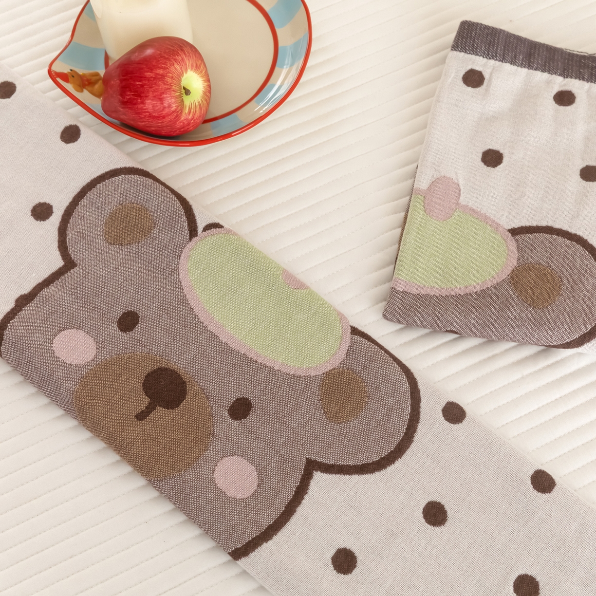 91家纺网 家纺一手货源 找家纺 乐家毛巾被（工厂自产自销） 2026新款四层色织全棉提花纱布软萌枕巾 帽子熊