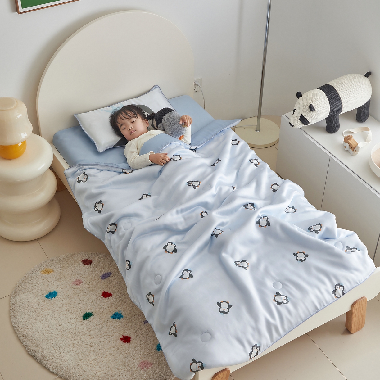 荷马之梦 2026新款A类60s兰精天丝原创手绘卡通大豆纤维儿童夏被 花生企鹅