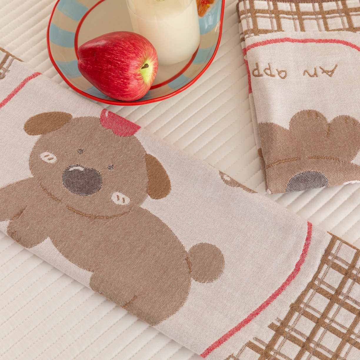 91家纺网 家纺一手货源 找家纺 乐家毛巾被（工厂自产自销） 2026新款四层色织全棉提花纱布软萌枕巾 樱桃小狗