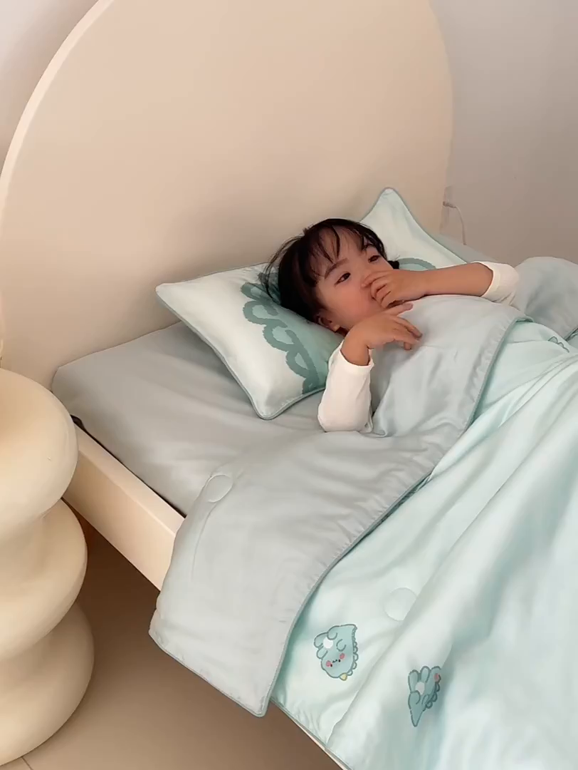 91家纺网 家纺一手货源 找家纺 荷马之梦 2026新款A类60s兰精天丝原创手绘卡通大豆纤维儿童夏被 亲亲恐龙